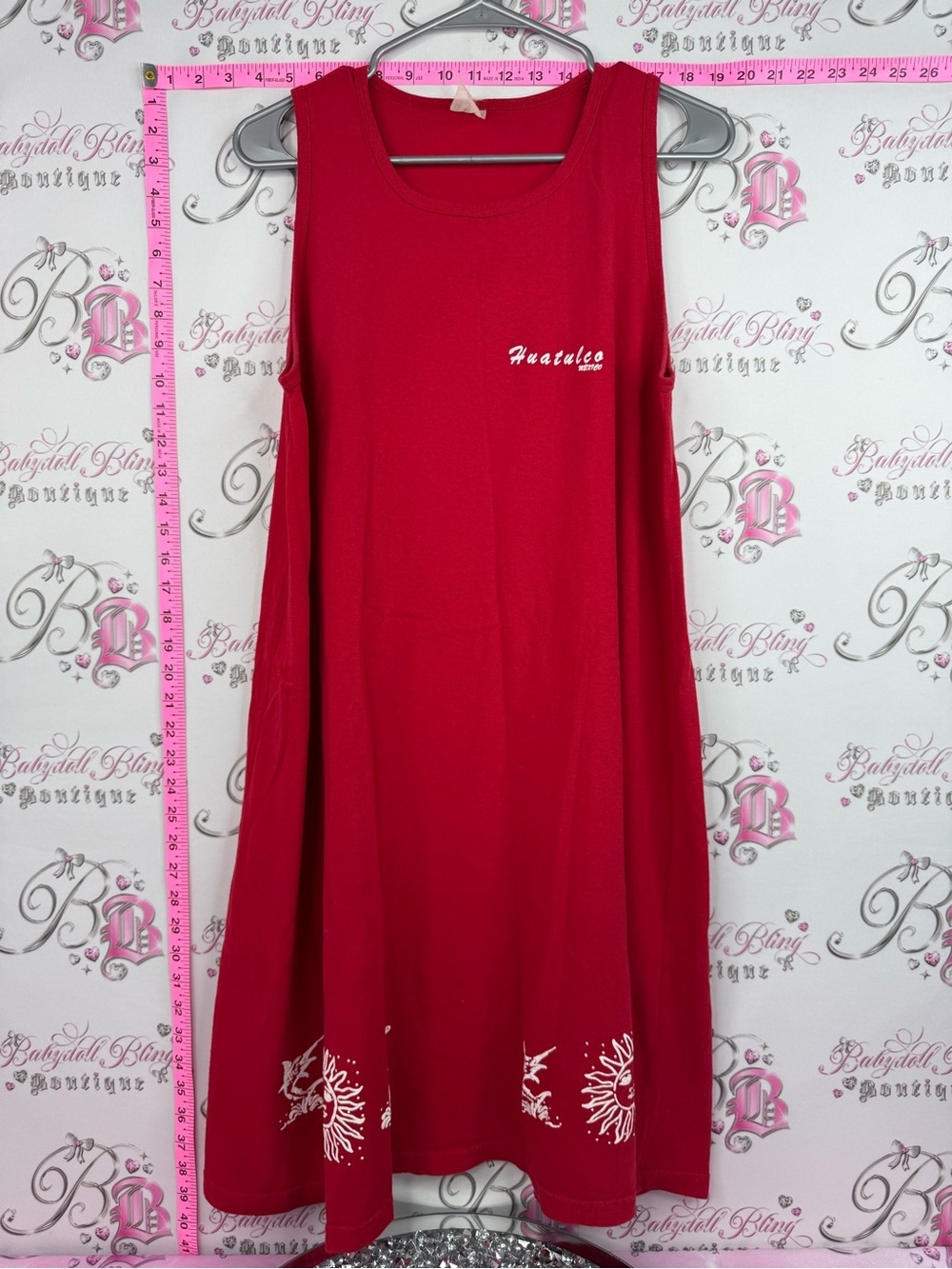 dress Mexico y2k Red Sleeveless Graphic Midi Dress with White Accents